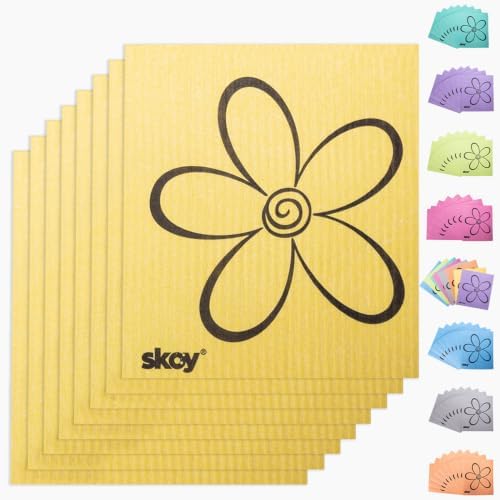 Skoy Cloth, 8-Pack Versatile Swedish Dishcloths for Kitchen and Household Use, Reusable Cleaning Cloths, Planet-Friendly, Dishwasher and Dryer-Safe, Yellow by Skoy