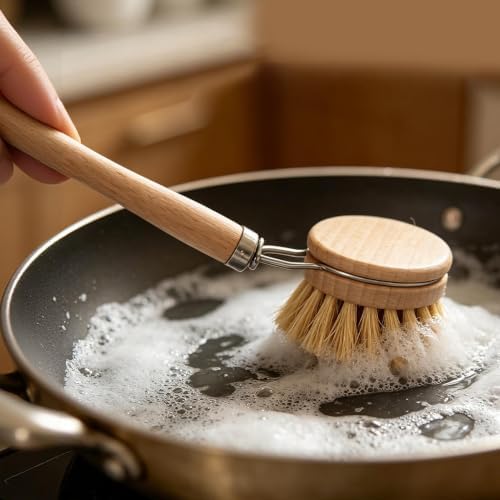 12 Pcs Wooden Dish Brush, Palm Size Reusable Dish Brushes with Sisal Bristles and Wooden Handle for Pots and Pans Kitchen - Image 2