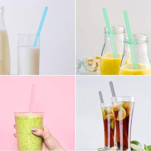 Sunseeke Silicone Straws Reusable - Odorless, 12 Standard Drinking Straws, 4 Carry Pouch, 2 Cleaning Brushes, Certificated Food Grade Platinum Silicone - 8 1/2" Long - Image 5