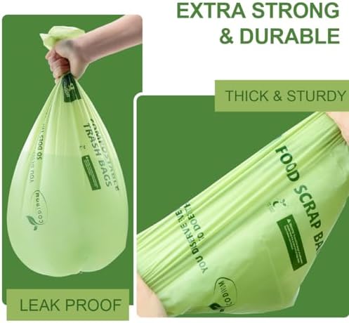 100% Compostable Trash Bags, 13 Gallon, 49.2 Liter, 0.91 Mils, 65 Count Kitchen Tall Food Scrap Compost Bags for Tall Kitchen Trash Cans with Europe EN13432 Certified - Image 5