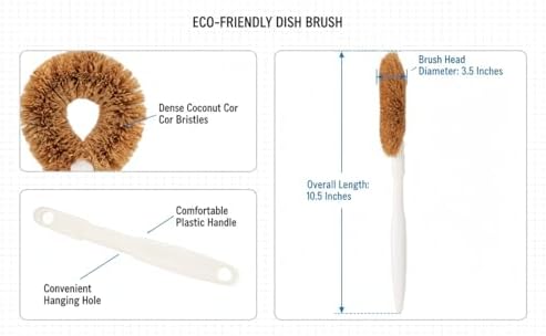 3-Piece Kitchen Brush Set - Plastic Handle Bottle Cleaners for Cups, Jars & Mugs (Wide Mouth) - Brown Bristle Scrubbers for Dish Washing (Not for Narrow-Neck Bottles) - Image 6