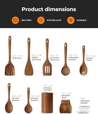 Mooues 9 Piece Natural Acacia Wooden Spoons for Cooking - Image 2