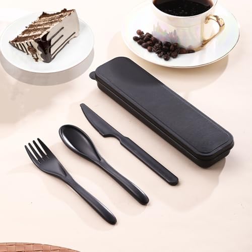 Wheat Straw Travel Utensils 2pk Knife Fork Spoon Cutlery with Storage Case - Image 3