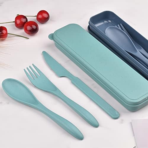 Zoyiancy 2 Sets Reusable Utensil Set with Case, Green, Blue Travel Utensils - Image 3