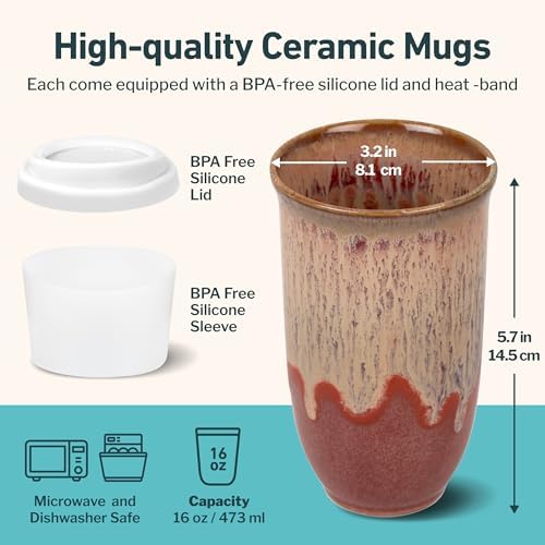 NOVA CERAMICS Travel Coffee Cup– Travel Coffee Tumbler – On the Go Coffee Mug – Microwave & Dishwasher Safe Green CoffeeTumbler - Gifts For Women Men Him Her – 16oz – Jupiter - Image 3