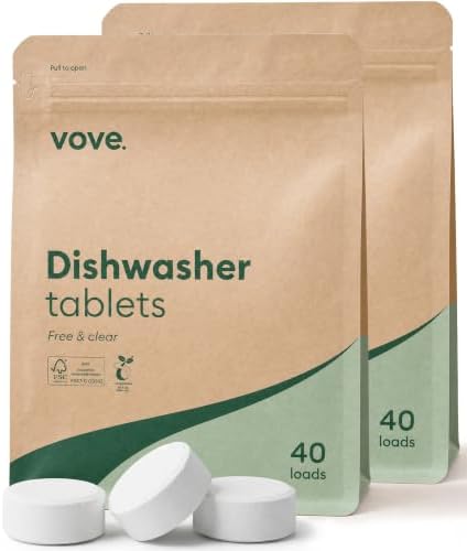 Vove Dishwasher Detergent Tablets, 80 Count, Plant-Based Fragrance-Free by Vove