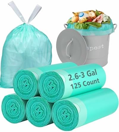 AYOTEE 3 Gallon Trash Bags with Drawstring, Biodegradable 2.6 Gallon Compostable Garbage Bags (125 Counts), Compostable Small Trash Bag,Small Garbage Bag for Bathroom，Bedroom, Kitchen by AYOTEE