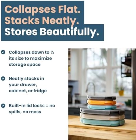 Drip EZ Secondz Collapsible Food Storage Containers (set of 3) - Meal Prep, Leftovers, Lunch, Camping, Hiking - Dishwasher & Microwave Safe - BPA-free Silicone - Locking Lids - Orange - Image 3