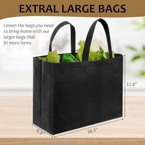 25 Pcs Reusable Tote Bag with Handles Bulk 16.1'' x 6.3'' x 11.8'' Extra Large Non Woven Grocery Shopping Bags for Shop Events Boutiques Retail Store(Black) - Image 4
