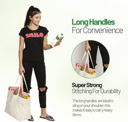 Greenmile 3 Pack Canvas Reusable Grocery Bags - Cotton Canvas Grocery Bag Cloth Shopping Tote With Long Handles Bulk - Heavy Duty Grocery Tote Bag - Large, Foldable and Lightweight - Capacity 40 lbs - Image 6