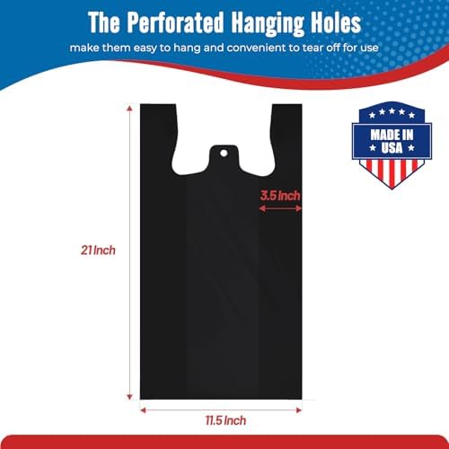 Fuxury 96000 (96K) Count Plain Black Plastic Grocery Shopping T-shirt Bags - Image 2