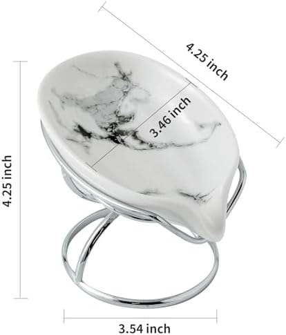 Dobbyby Leaf-Shaped Soap Dish – Ceramic Soap Bar Holder with Self-Drainage System – Bar Soap Holder for Shower, Bathroom Sink, Kitchen – Soap Dish with Stainless Steel Stand (White-Sliver-2 Pack) - Image 4
