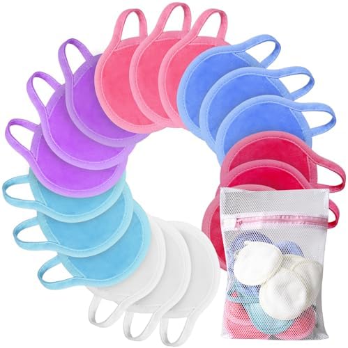 Nugilla Reusable Makeup Remover Pads, 18 Packs Microfiber Face Cloth with a Washable Laundry Bag, Reusable Rounds Towels for Face Cleaning, Soft Facial Rounds Wipes Eyes/Lips Clean for Women Gifts by Nugilla