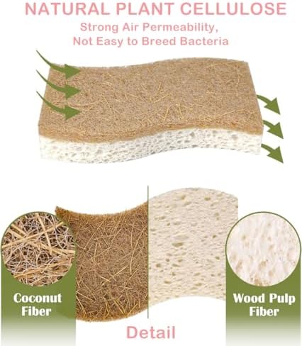 Plant Based Dish Sponge – Coconut Fiber, Natural Cellulose & Wood Pulp Double Layer Scrubber, Eco Friendly Non-Scratch Kitchen Sponges for Dishes, Plastic-Free, Compostable Sponges (12 Pack) - Image 6