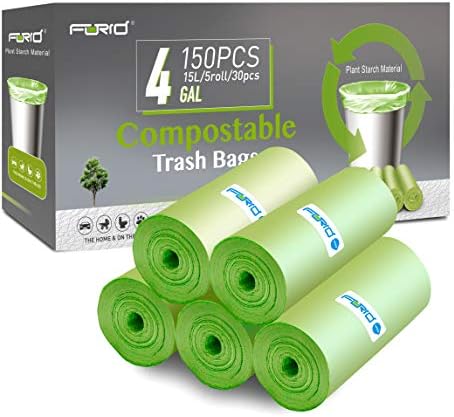 FORID 4 Gallon Garbage Bags, 150 Count, Unscented, Strong Trash Can Liners, 15 Liter Wastebasket Bags for Kitchen, Bathroom, Home Office, Green by FORID