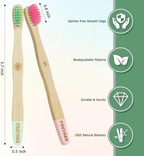 6 Pack Bamboo Kids Toothbrushes - Extra Soft Toothbrush for Kids - Natural Toothbrush Set Designed for Children Ages 3 and Up (Multicolor) - Image 5
