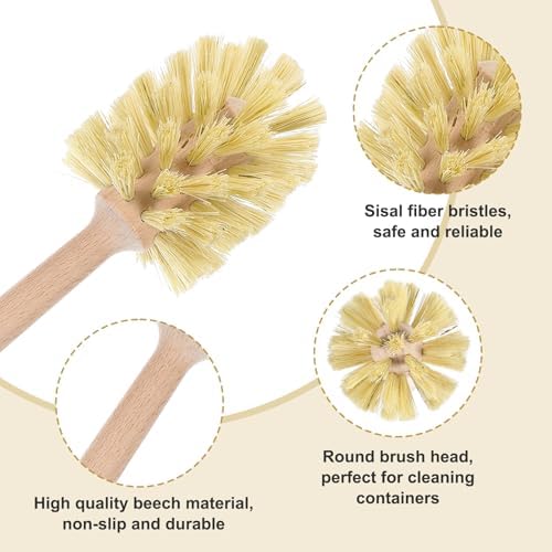 6 Pcs Natural Wood Dish Scrub Brush with Long Beechwood Handle Bristles for Cleaning Bottles, Mugs, Jars, Glasses, Dishes, Vases, Pitchers, 13.6 x 2.6 Inches - Image 3