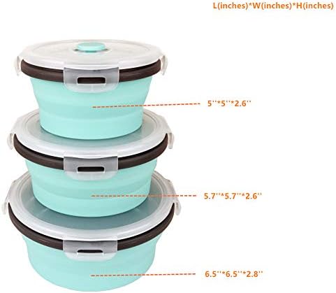CARTINTS Blue Silicone Collapsible Food Storage Containers-Prep/Storage Bowls with Lids - Round Silicone Lunch Containers - Microwave and Freezer Safe Set of 3 - Image 3