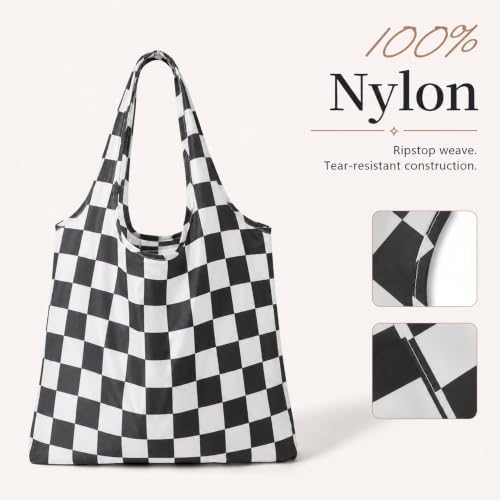 Checkered Reusable Grocery Shopping Bags 4 Packs, Cute Checkerboard Foldable Kitchen Large Nano Tote Bags - Image 4