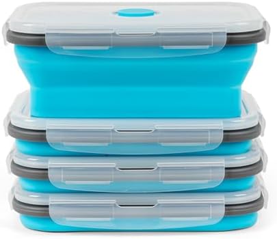 Collapsible Silicone Food Storage Containers Set with Lid & Air Vent,Foldable Lunch Containers(4PCS,Blue,27oz) by SiliseaDirect
