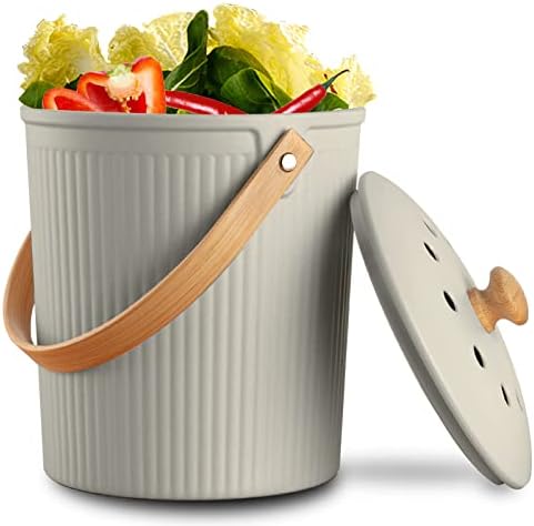 Compost Bin Kitchen, LALASTAR Countertop Compost Bin with Lid, Made of Sustainable Bamboo Fiber, Odorless Indoor Compost Bin, 1 Gallon, Grey by LALASTAR