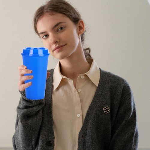 20 Pack Reusable Coffee Cups with Lids 16 oz Plastic Tumblers Travel Mug Iced Coffee Cup for Adults and Women Hot and Cold Drinks, Microwaveable (Blue) - Image 3