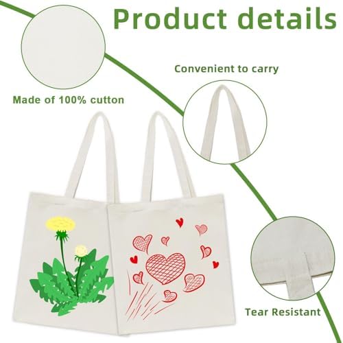 HECTOLIFE 6/12/24/48/ 96 Pack Canvas Tote Bags,Reusable Blank Canvas for Shopping Bags - Image 4