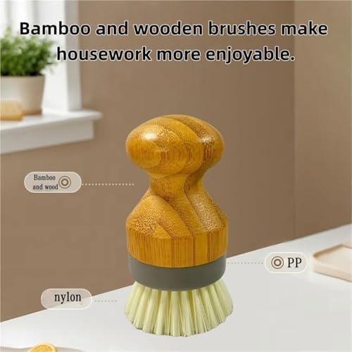 Replaceable Brush Head, Bamboo Handle, dishwashing Pot, Household Kitchen Cleaning - Image 3