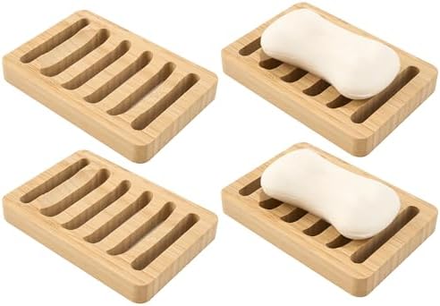 Bamboo Soap Dish, Bar Soap Holder Self Draining Soap Dish Natural Bamboo Soap Holder Waterproof Anti-Slip Wooden Soap Dishes for Bar Soap Saver Tray for Shower Bathroom Kitchen Sink Bathtub by Unknown