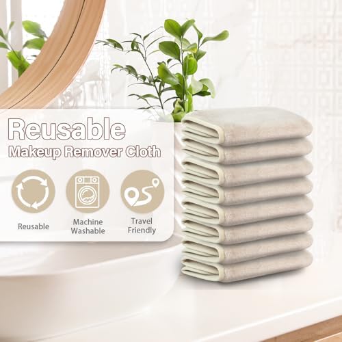 Nugilla Makeup Remover Cloths, 8 Packs Makeup Remover Towels Reusable Face Wash Cloth, Soft Microfiber Face Cloth for Women(Beige) - Image 5
