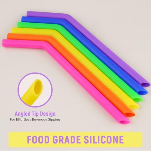NiHome 6 PCS Extra Wide Reusable Bent Silicone Straws for Boba & Smoothies - Image 2