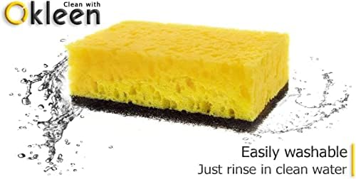 Yellow Multi Use Scrub Sponge. Made in Europe. 9 Pack, 4.3x2.8x1.4 inches. Odorless Heavy Duty and Non Scratch Fiber. Durable and Delicate Scrubber for Hard Dirty Surfaces in Daily Cleaning - Image 3