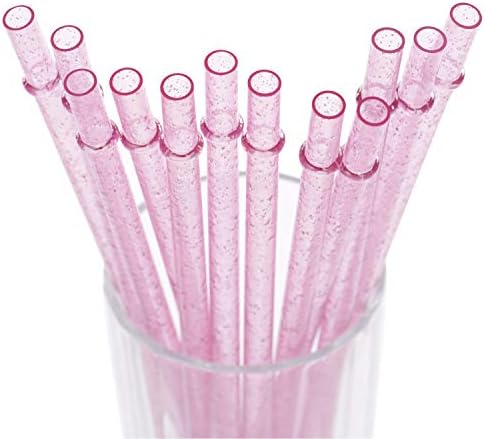 Dakoufish BPA-Free 12 Piece 11 Inch Reusable Clear Plastic Glitter Sparkle Drinking Straw Plus one Cleaning Brush (Pink,11inch) by Dakoufish
