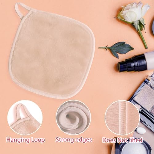 Natwag Makeup Remover Cloth, 6" x 6" Make Up Towels Reusable Face Cloth for Washing Face, 12 Pack Makeup Remover Pads Microfiber Face Washcloth with Mesh Bag, Beige - Image 5