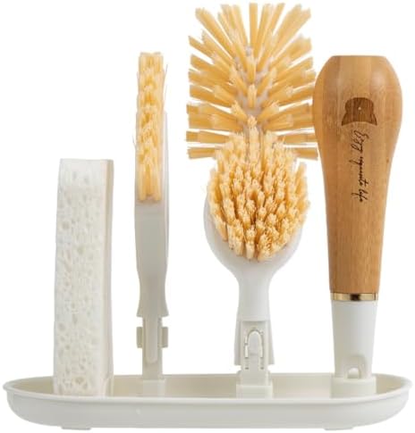 Gatuida Bamboo Multi-Head Cleaning Brush Set Replaceable Brush Heads for Kitchen Sink and Pot Cleaning Sturdy and Dish Scrubber for Household Use by Unknown