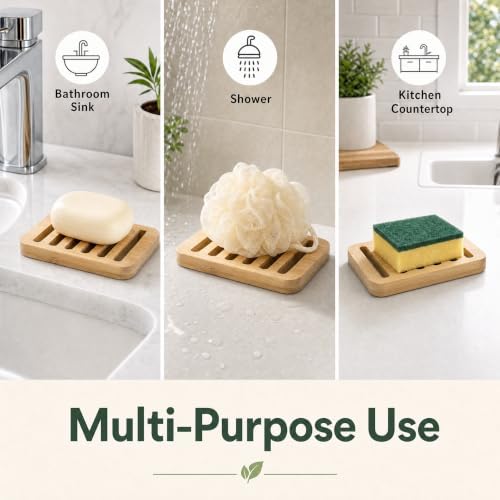 Bamboo Soap Dish, Soap Holder Soap Case Sponge Tray Sponge Drain Rack for Kitchen & Bathroom - Image 7