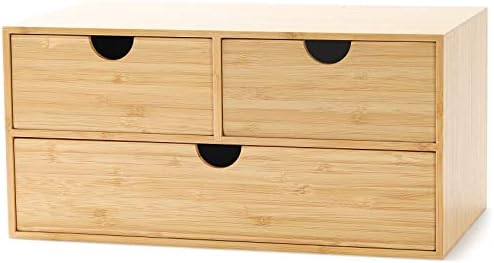 Bamboo Desk Organizer with Drawers, 3-Drawer Desktop Storage Box by Wisuce