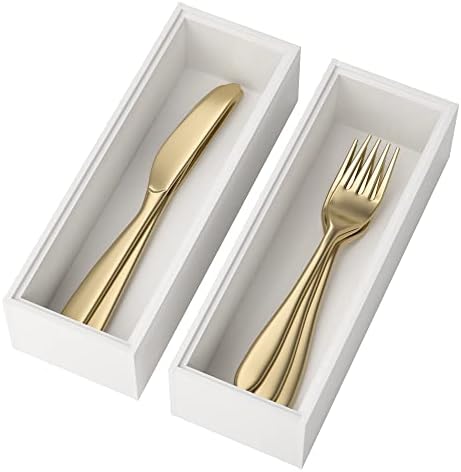 Lixple Bamboo Kitchen Drawer Organizer, 2 Pack, 9" x 3" x 2", White by Lixple