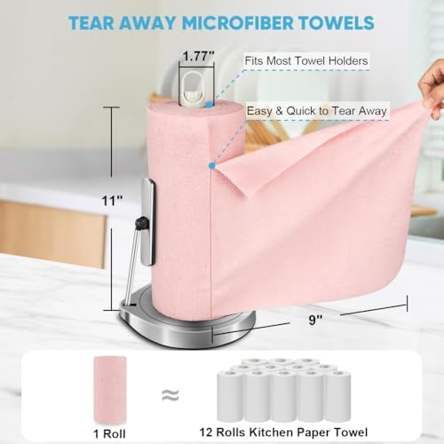 AIDEA Microfiber Cleaning Cloth 330 Sheets 6 Roll, Pink Towels, 11×9" - Image 2