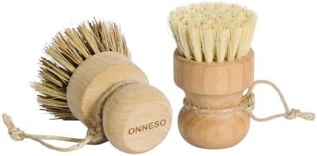 Pot Brush 3 Pack with Sisal and Coconut Coir, Wood Handle Scrub Brushes for Cast Iron Non-Stick Pans and Cookware - Image 2