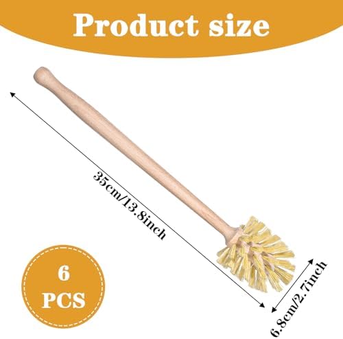 6-Pack Natural Wood Dish Brush Set with Long Beechwood Handle & Sisal Bristles, 13.8 x 2.7 Inch Bottle Brush for Cleaning Jars, Mugs, Glasses, Vases, Pitchers - Image 2