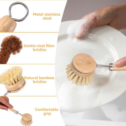 4Pcs Bamboo Dish Brushes Sets，Natural Kitchen Clean Dish Scrubber Effective Cleaning Pot Brush Multipurpose Bamboo Cup Cleaning Brushes for Pots Pans Bottles(4 pcs) - Image 4