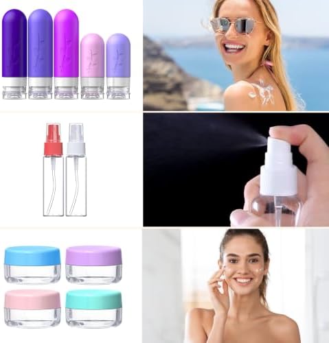 Aeomini 19 Pack Purple Travel Bottles for Toiletries, Silicone TSA Approved Travel Size Containers, Leak Proof Refillable Accessories for Shampoo Conditioner Lotion - Image 4