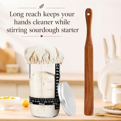 2 Pack Wooden Spurtle for Sourdough Starter, Mixing, Reaching Bottom of Jar, Dough Whisk, Long Handle Jar Spatula, Spurtles Kitchen Tools Teak Wood Kitchen Utensils kit for Baking, Cooking - Image 4