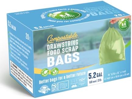 UNNI Compostable Drawstring Bags, 5.2 Gallon, 60 Count, Extra Thick 1 Mil - Image 6