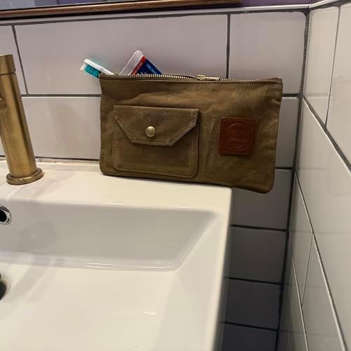 Earth & Fiber Co. Waxed Canvas Toiletry Bag, Compact Slim Design for Traveling, Brown - Image 7