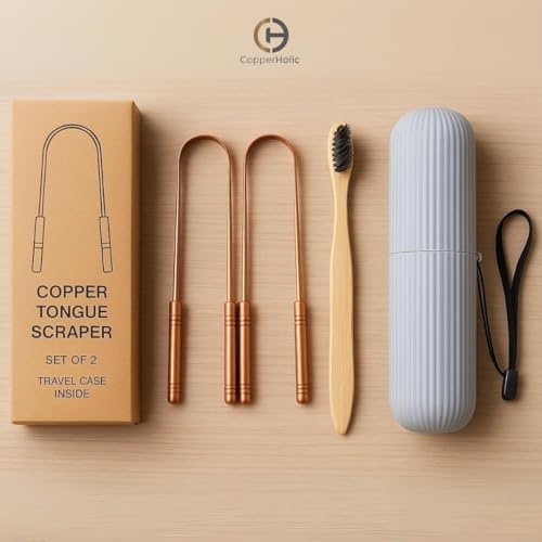 Tongue Scraper Set(2 Pack)–Pure Copper Cleaner Kit with Bamboo Toothbrush with Charcoal Bristles &Travel Case–Daily Oral Hygiene Tool for Men&Women,Reduce Bad Breath,Tongue Scrubber - Image 6