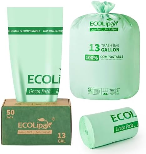 ECOLipak 13 Gallon 50 Count Compostable Kitchen Trash Garbage Bags by ECOLipak