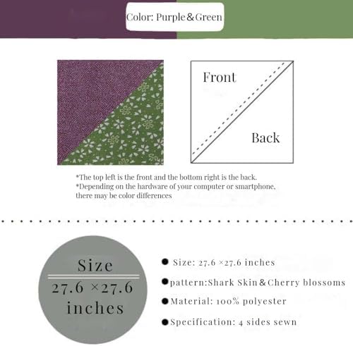 Furoshiki Japanese Wrapping Cloth Eco-Gift Wrap Paper Reversible Shark Skin Cherry blossoms Pattern, Eco-bag Bento Lunch Cake Wine Bottle Kimono Cover (Purple and Green, 27.6 x 27.6 inches) - Image 5