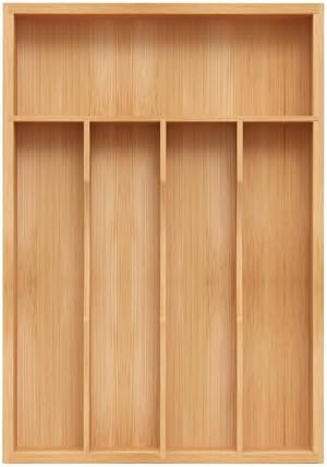 Bamboo Silverware Organizer, Kitchen Drawer Organizer, Utensil Holder, Cutlery Tray & Spoon Flatware Storage with Grooved Drawer Dividers (9.5''W x 13.5''D) by BEKVEMLIVING